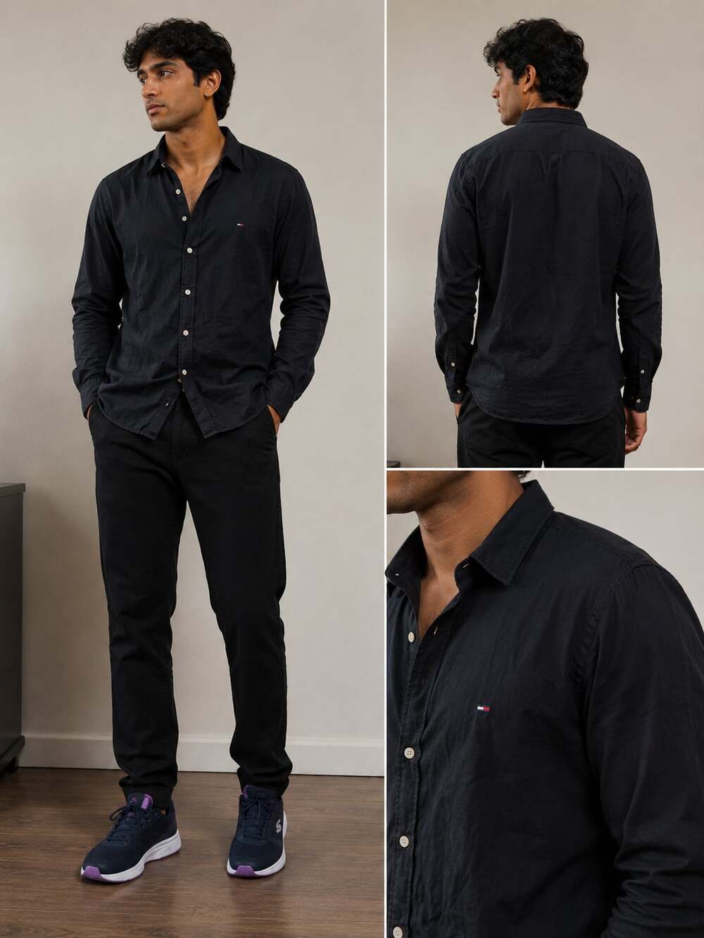 Hilfiger Denim Long Sleeve Button Down Shirt Black Size Large